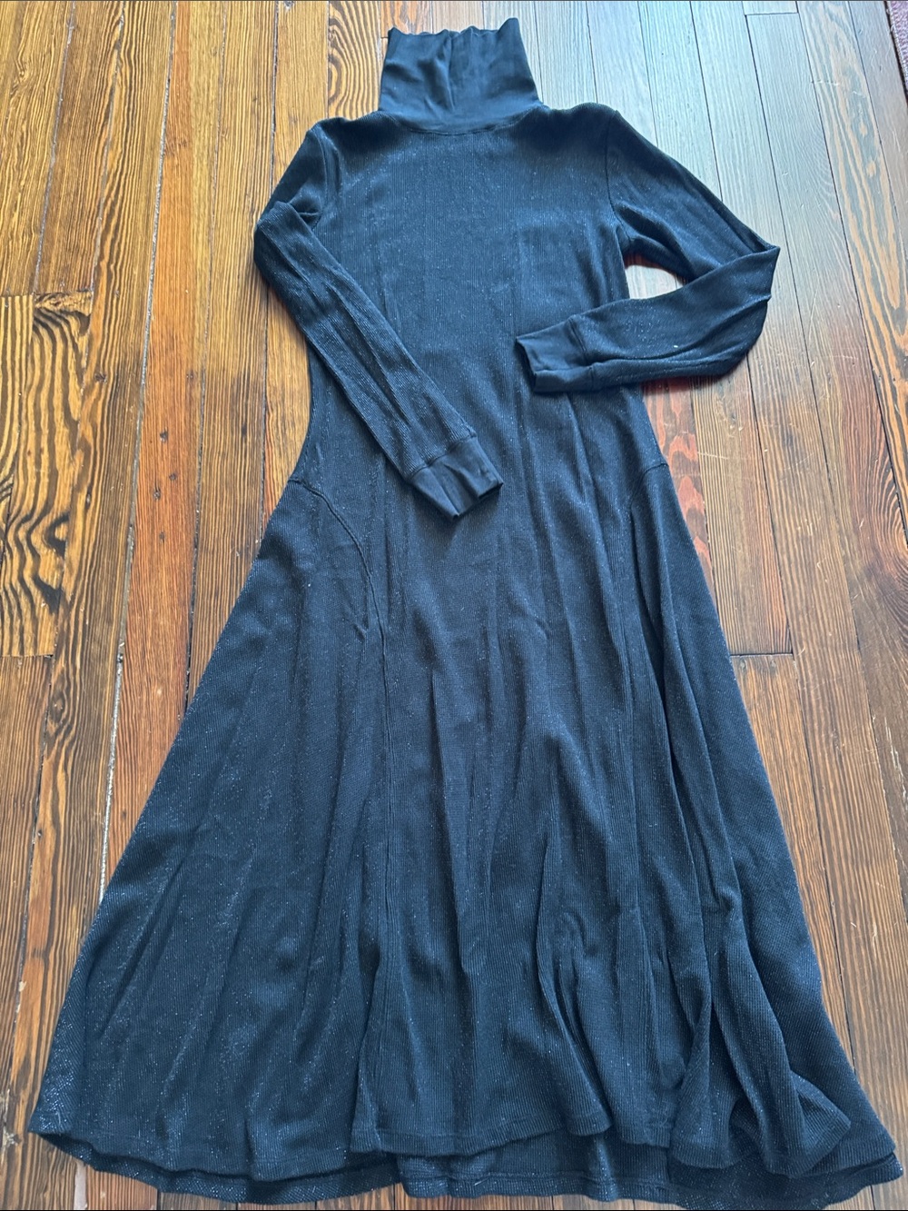 Ralph Lauren Black Long-Sleeve Turtleneck Flare Dress